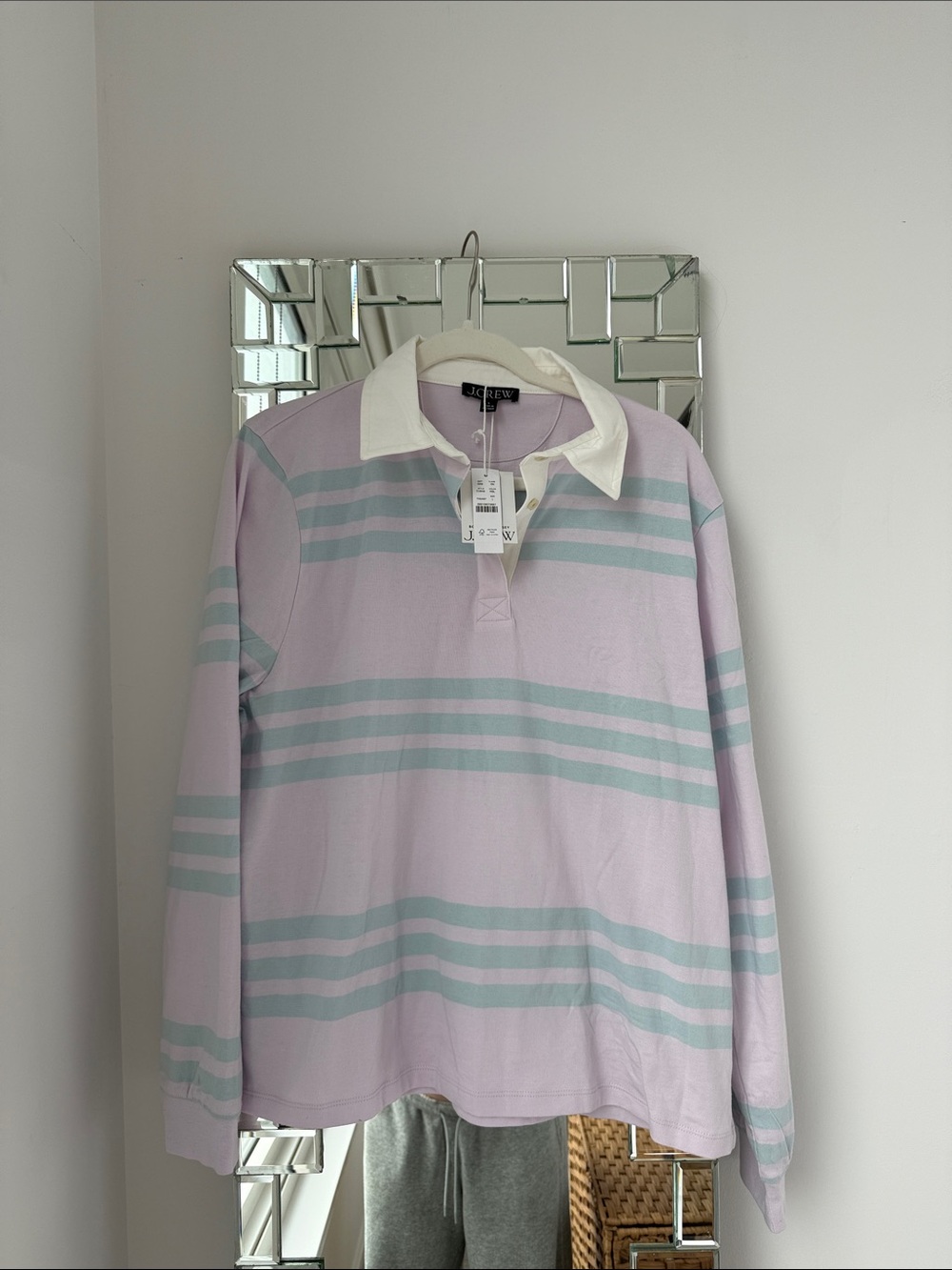 J. Crew Lavender and Blue Rugby Pullover with White Collar